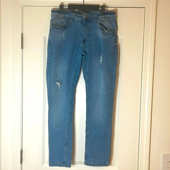 Men's Free Planet Sustainable Distressed Straight Leg Denim Jeans - Size 32X30 - Picture 1 of 5